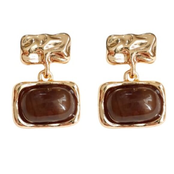 Vintage Elegance Brown & Gold Dangle Earrings